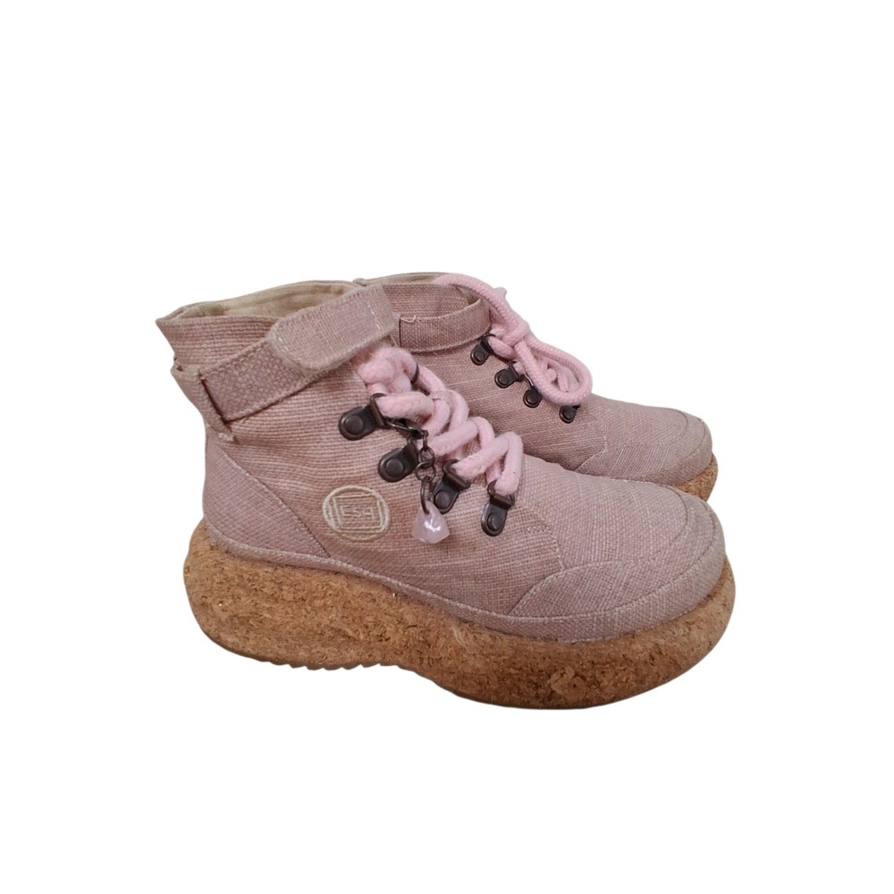 GAIA ESQ Eco Pink Hikers Canvas Adventure Boots Womens 7M Cork Chunky Platform - Picture 13 of 16